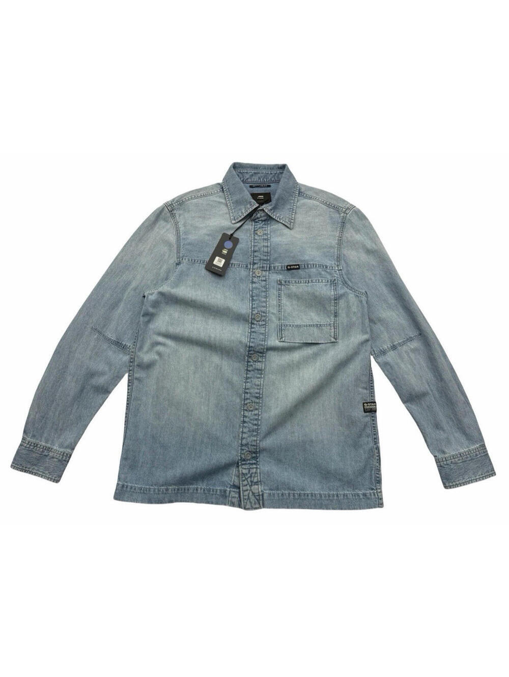 G-Star RAW Men's 1 Pocket Regular Denim Shirt Sun-Faded Light Wash Blue Size S